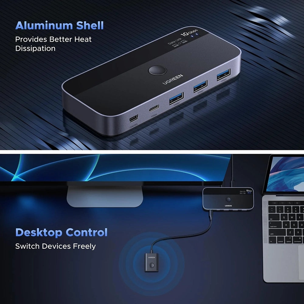 Switch USB UGREEN CM691 (45784), 3 x USB-A 3.2 - 1 x USB-C - 1 x miniUSB, Svart