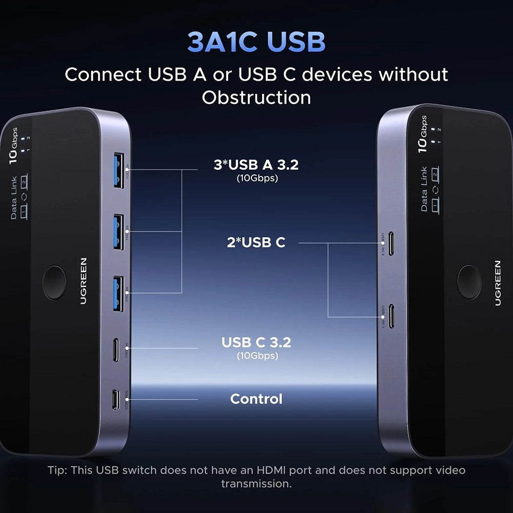Switch USB UGREEN CM691 (45784), 3 x USB-A 3.2 - 1 x USB-C - 1 x miniUSB, Svart