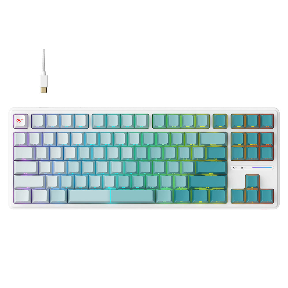 Gamingtangentbord Wired USB HAVIT KB901L, RGB, 1.8m, Vit Grön