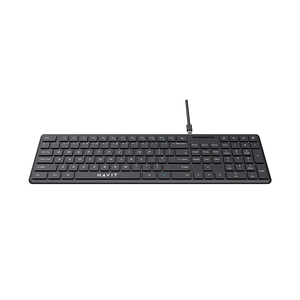 Wired USB-tangentbord HAVIT KB252, USB-C, 1.5m, Svart
