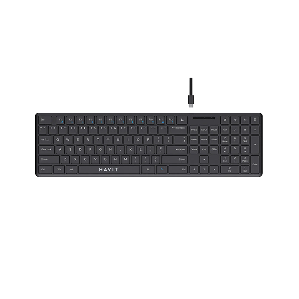 Wired USB-tangentbord HAVIT KB252, USB-C, 1.5m, Svart