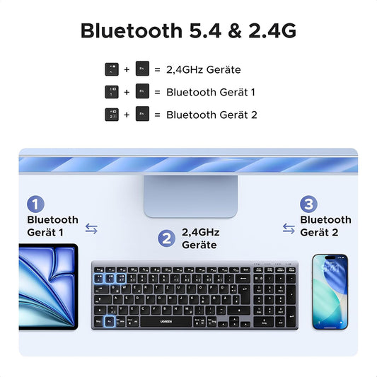 Trådlöst tangentbord UGREEN K552 (75163), BT / Wi-Fi, Svart