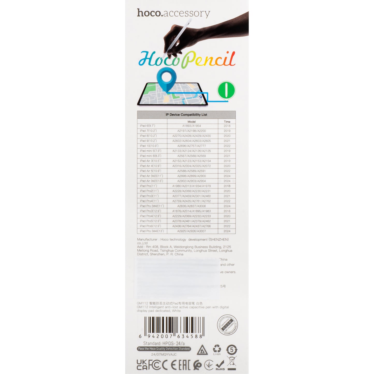 Touch Pen HOCO GM112 för Apple iPad, Aktiv version, Vit
