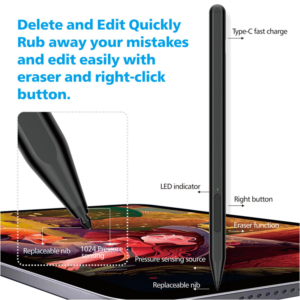 Touch Pen Techsuit F97 för Microsoft Surface, Aktiv Version, Svart