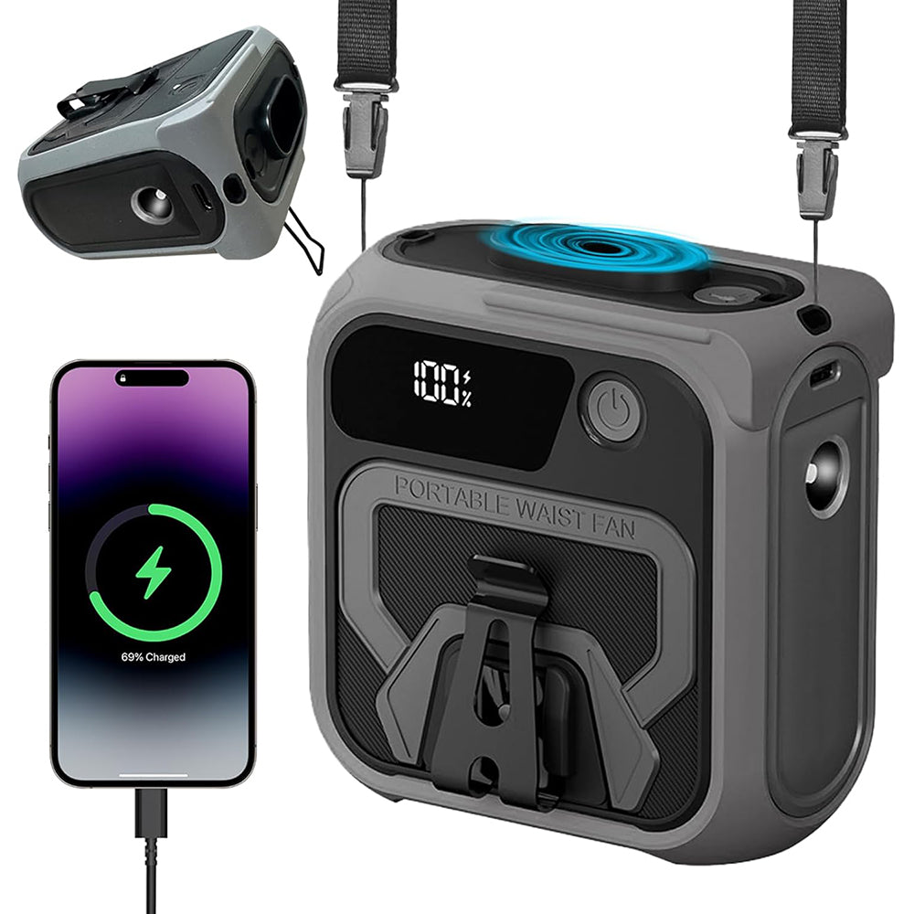 Bärbar fläkt Techsuit Z13 med externt batteri 10000mAh, Grå