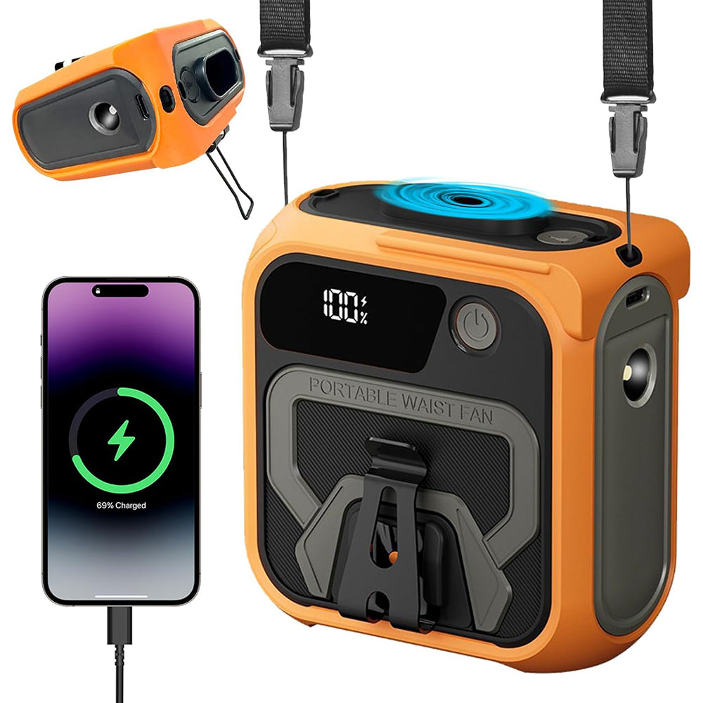 Bärbar fläkt Techsuit Z13 med externt batteri 10000mAh, Orange