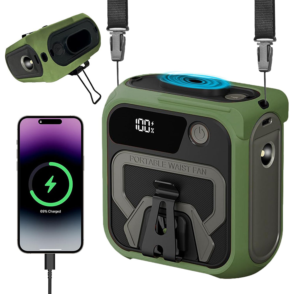 Bärbar fläkt Techsuit Z13 med externt batteri 10000mAh, Grön