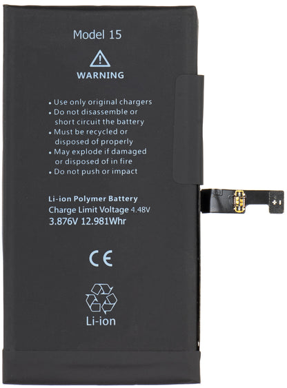 Apple iPhone 15-batteri med Flex BMS-bandintegration (kräver inte lödning av kontakter)