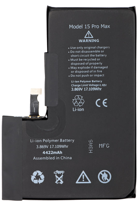 Apple iPhone 15 Pro Max batteri med Flex BMS-band integration (kräver inte lödning av kontakter)