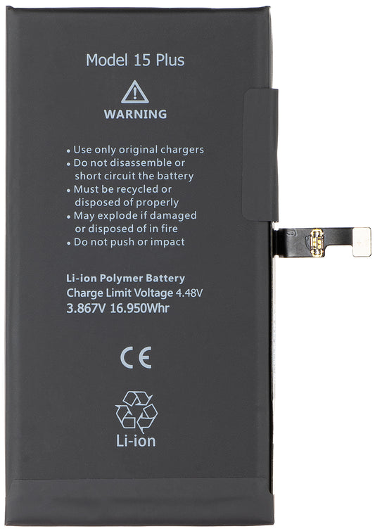 Apple iPhone 15 Plus batteri med Flex BMS-band integration (kräver inte lödning av kontakter)