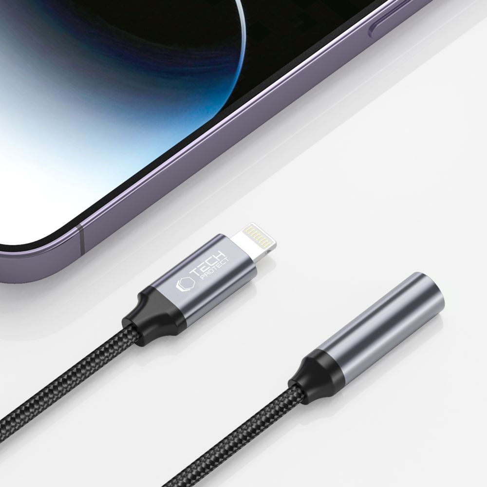 Audioadapter Lightning - 3.5mm Tech-Protect Ultraboost, Svart