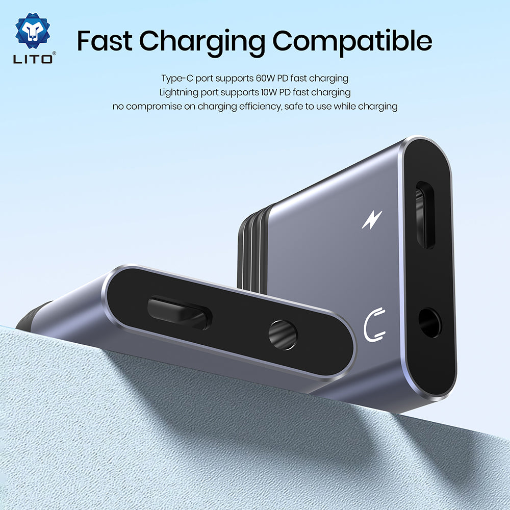 Audioadapter Lightning - Lightning / 3.5mm Lito LA04L, Svart