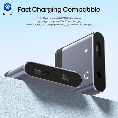 Audioadapter Lightning - Lightning / 3.5mm Lito LA04L, Svart