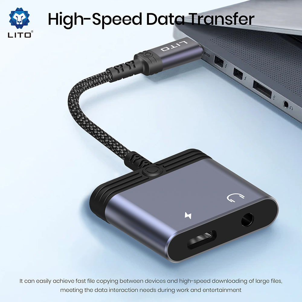 Audioadapter Lightning - Lightning / 3.5mm Lito LA04L, Svart