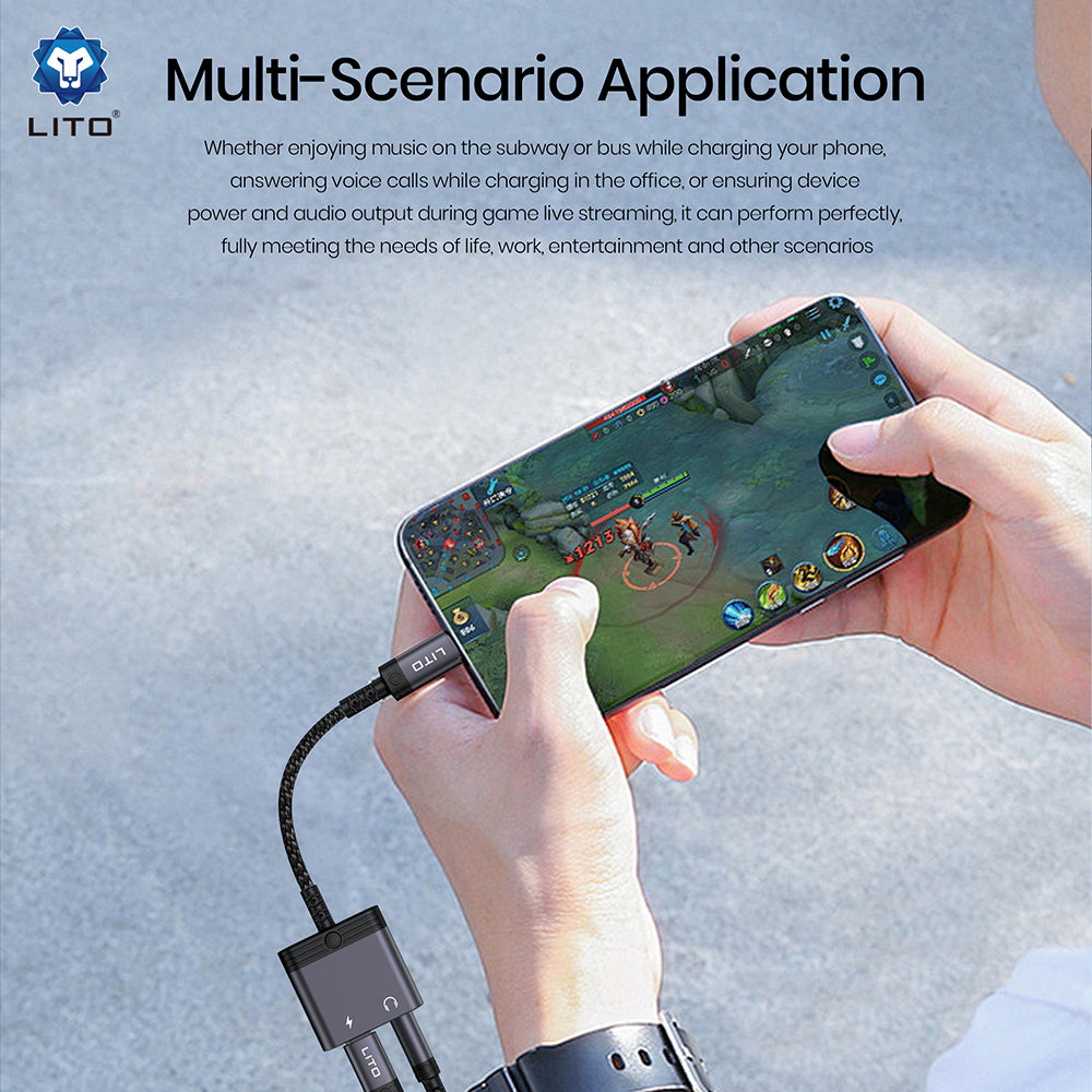 Audioadapter Lightning - Lightning / 3.5mm Lito LA04L, Svart