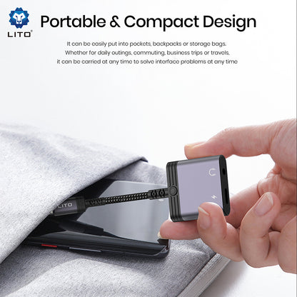 Audioadapter Lightning - Lightning / 3.5mm Lito LA04L, Svart