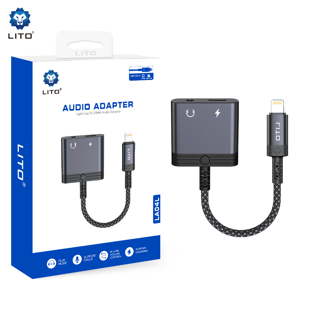 Audioadapter Lightning - Lightning / 3.5mm Lito LA04L, Svart