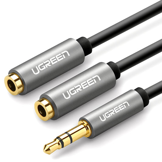 Audio Splitter Adapter 3.5mm - 2 x 3.5mm UGREEN AV123 2in1, 0.2m, Grå