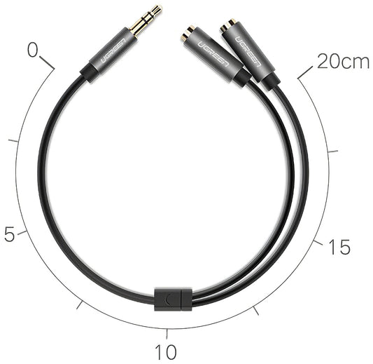 Audio Splitter Adapter 3.5mm - 2 x 3.5mm UGREEN AV123 2in1, 0.2m, Grå