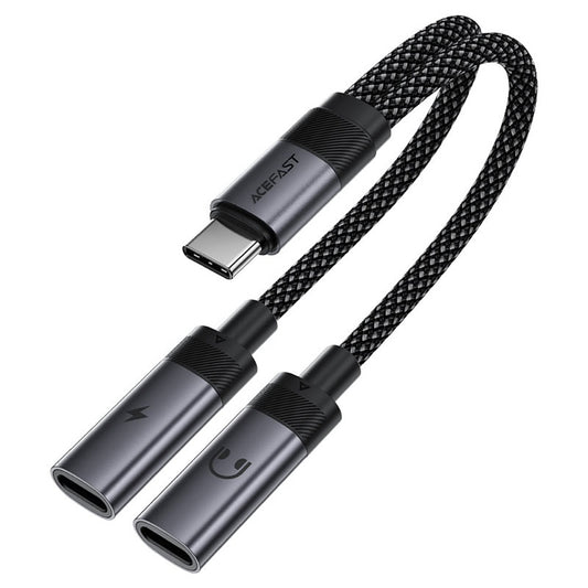 USB-C-ljudadapter - 2 x USB-C Acefast J14, Svart