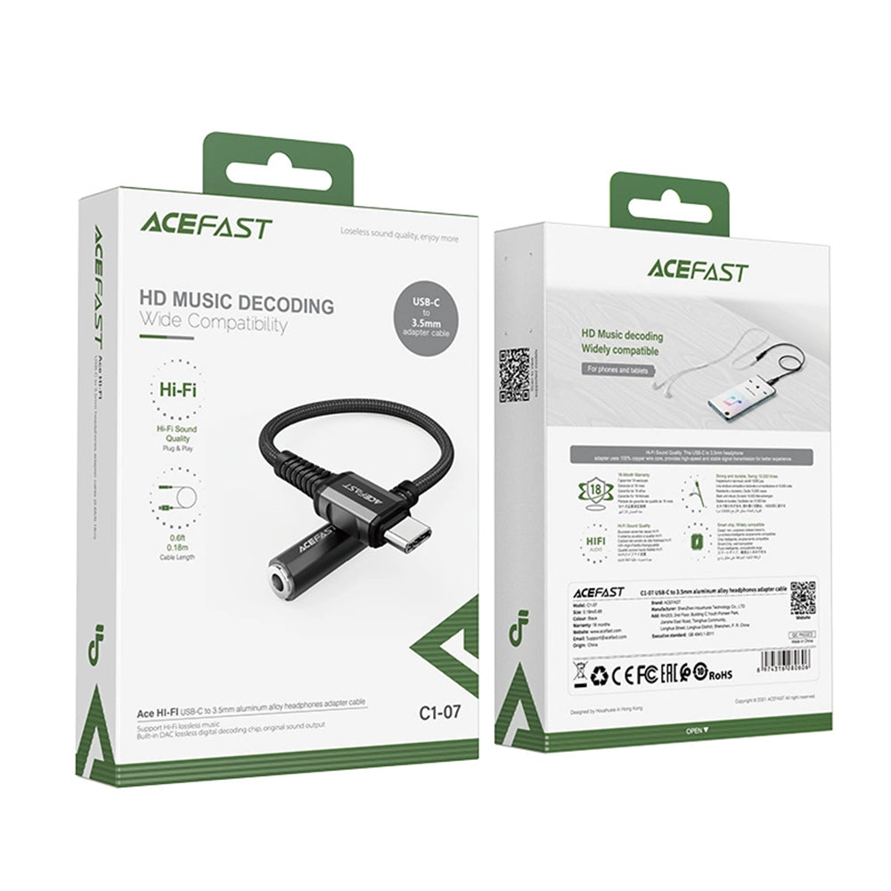 Audioadapter USB-C - 3,5 mm Acefast C1-07, Svart