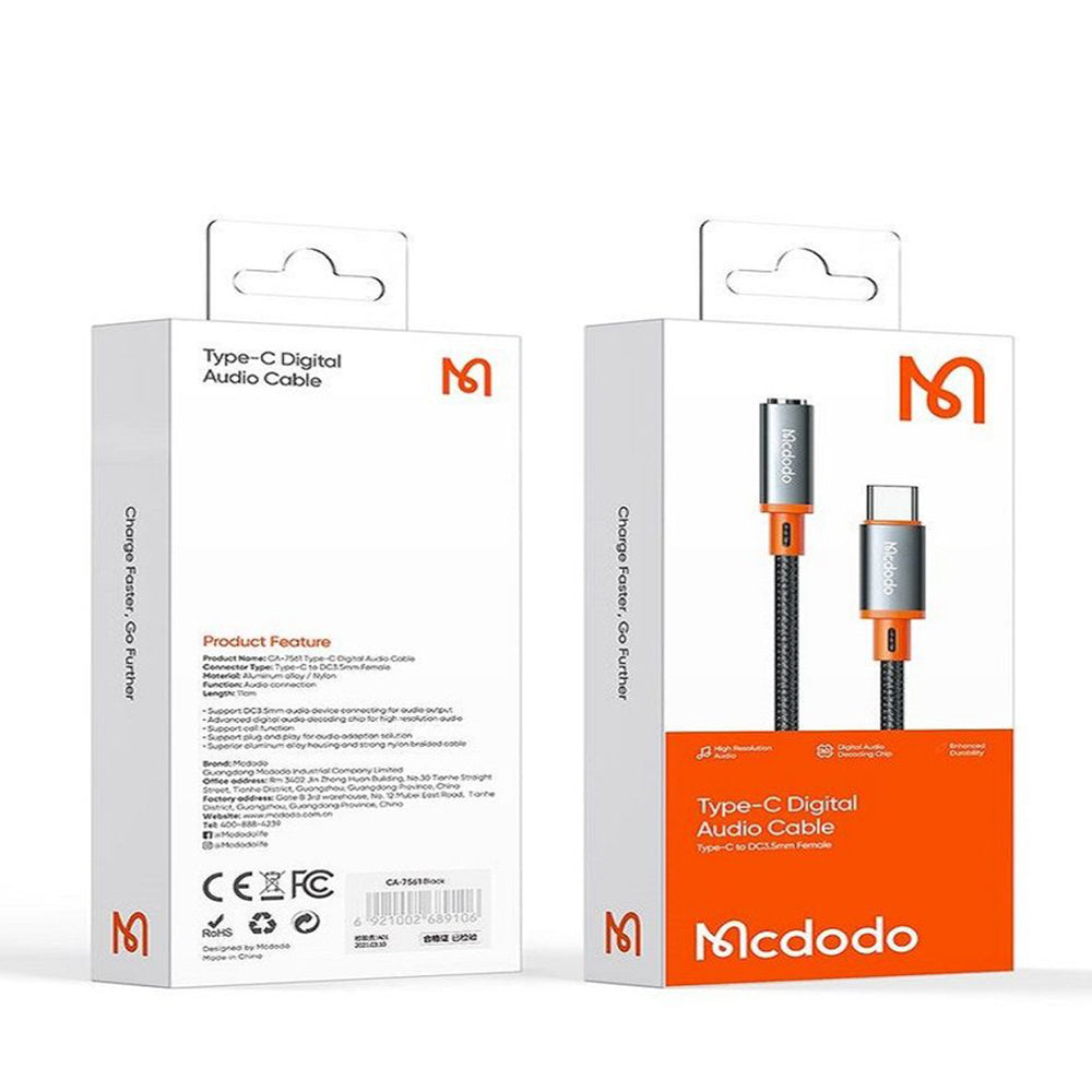 USB-C till 3.5mm McDodo CA-7561 Audioadapter, Svart