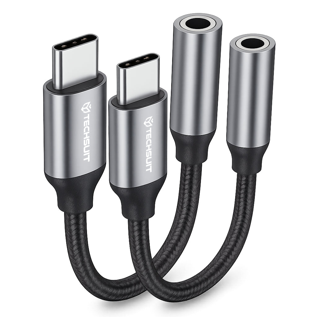 Audioadapter USB-C - 3.5mm Techsuit AC12 FuseXound, Grå, Set med 2 stycken