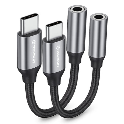 Audioadapter USB-C - 3.5mm Techsuit AC12 FuseXound, Grå, Set med 2 stycken