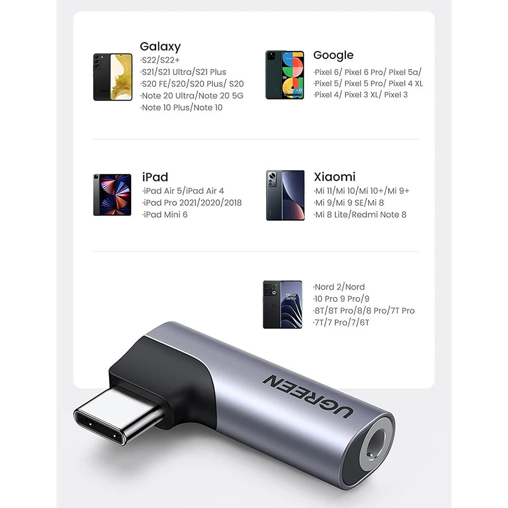 Audioadapter USB-C - 3.5mm UGREEN CM460 (20194) Vinklad, Grå