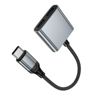 USB-C ljudadapter - USB-C / USB-C HOCO UPA34A, grå
