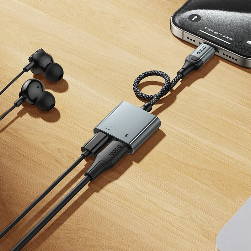 USB-C ljudadapter - USB-C / USB-C HOCO UPA34A, grå