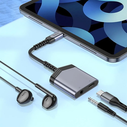 Audioadapter USB-C - USB-C / 3,5 mm HOCO LS39, Svart