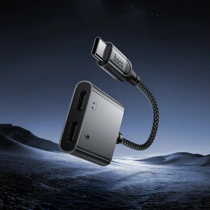 USB-C ljudadapter - USB-C / USB-C HOCO UPA34A, grå