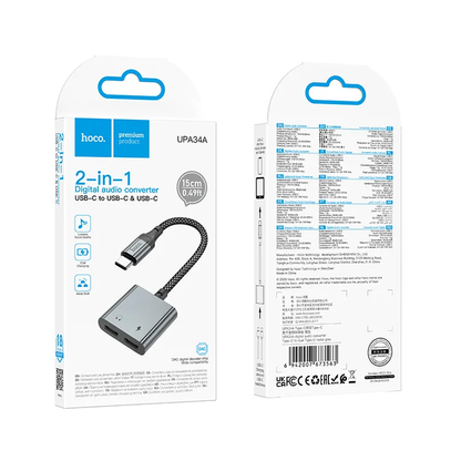 USB-C ljudadapter - USB-C / USB-C HOCO UPA34A, grå