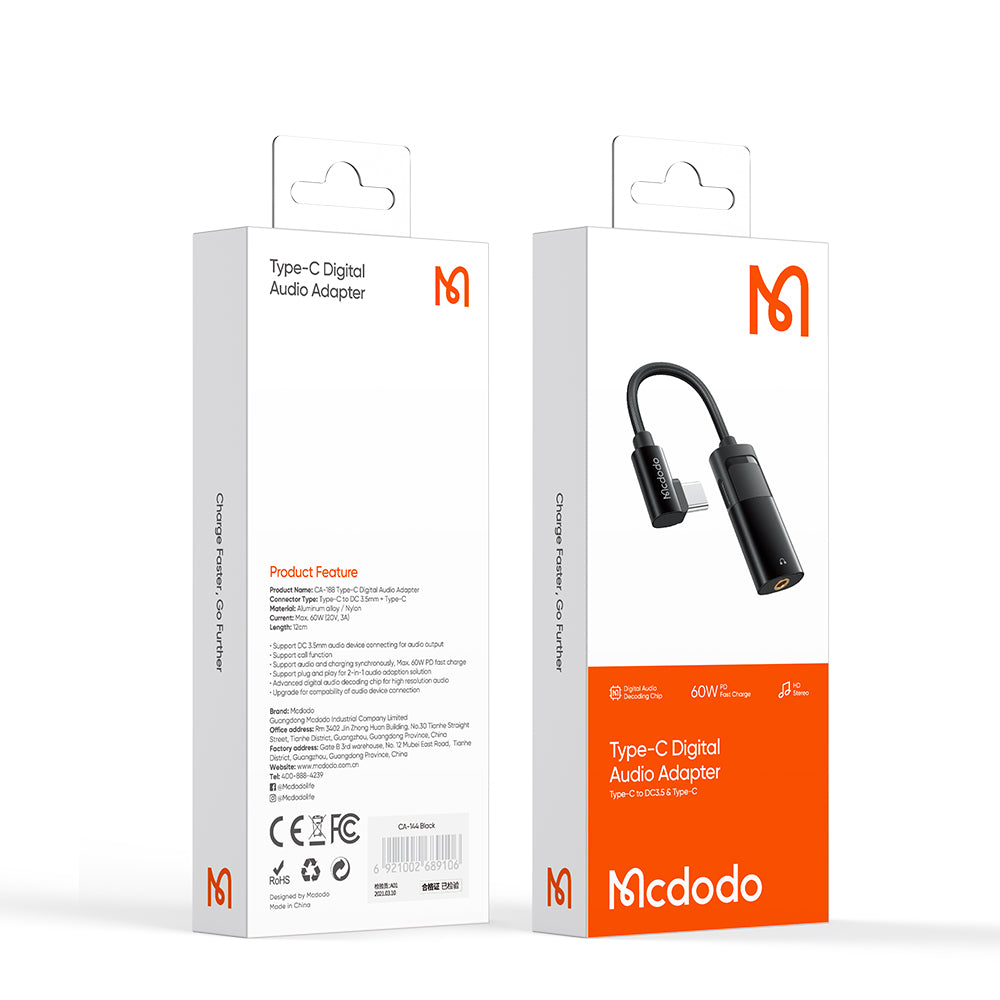 Audioadapter USB-C - USB-C / 3,5 mm McDodo CA-1880, Svart