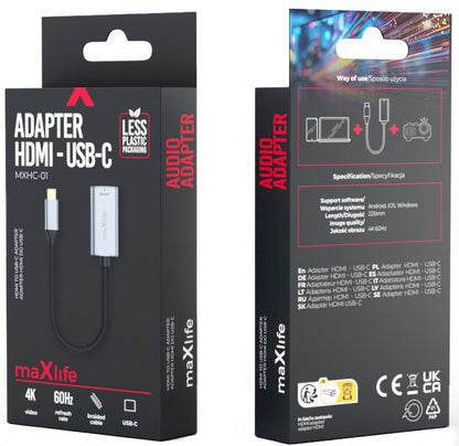 USB-C to HDMI Audio and Video Adapter MaXlife MXHC-01, Gray