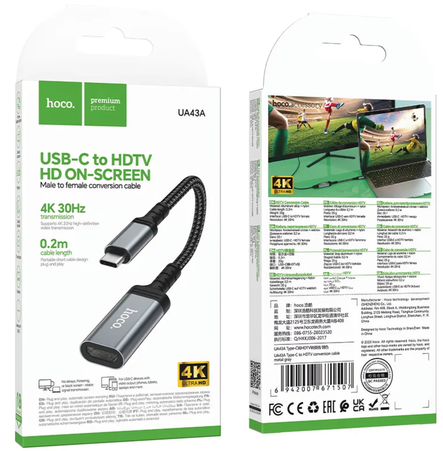 Audio- och videoadapter USB-C - HDMI HOCO UA43A, Grå