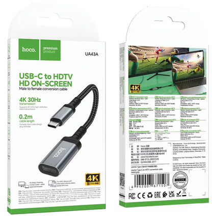 Audio- och videoadapter USB-C - HDMI HOCO UA43A, Grå