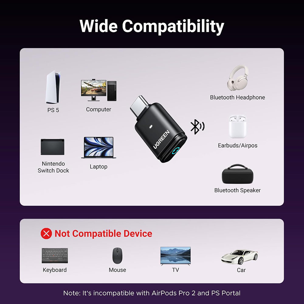 Bluetooth-adapter USB-C UGREEN BT501, Svart
