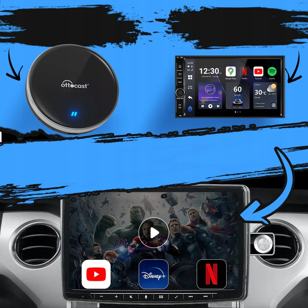 Carplay / Android Auto Wireless Adapter Ottocast OttoAibox P3 Lite för Apple iPhone / Android Series