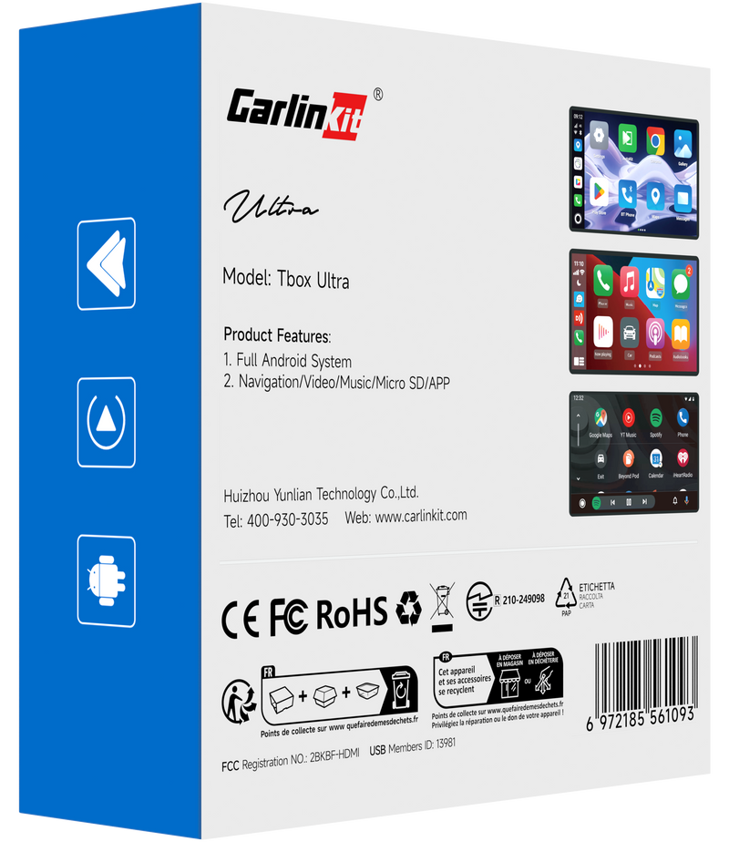 Carplay / Android Auto trådlös adapter Carlinkit TBox Ultra 2 för Apple iPhone / Android-serien, 8GB RAM / 128GB