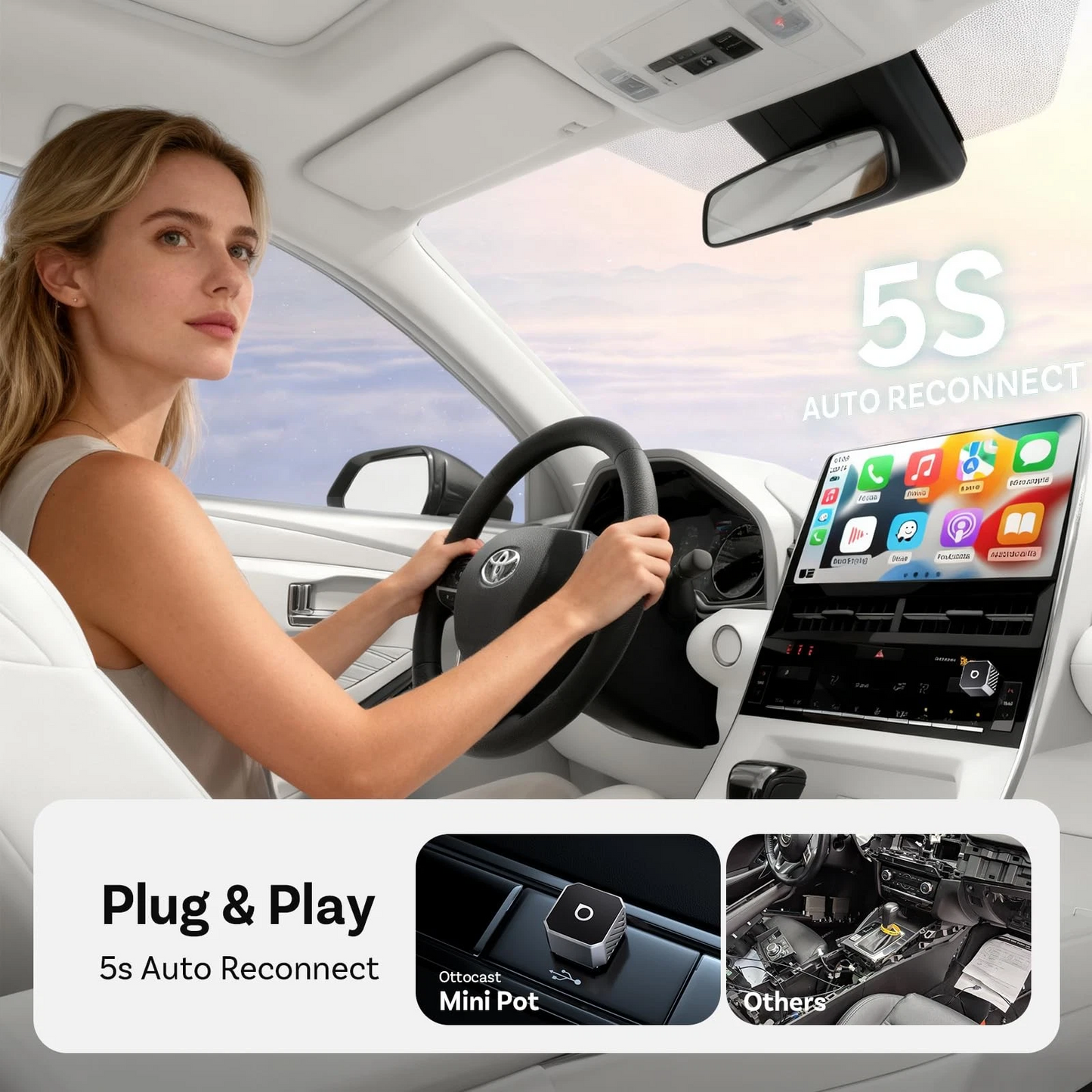 Trådlös Carplay / Android Auto-adapter Ottocast Mini Cube Style C för Apple iPhone / Android-serien CP88-T3