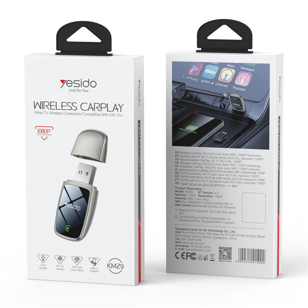Yesido KM29 trådlös Carplay-adapter för Apple iPhone-serien