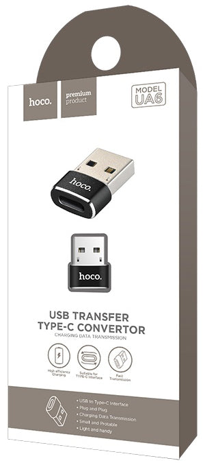 Data- och laddningsadapter USB-C - USB-A HOCO UA6, svart