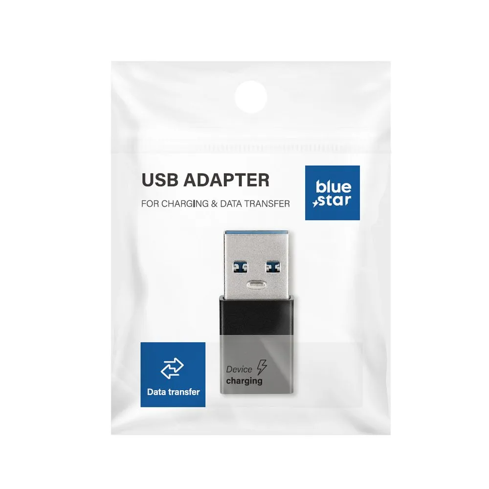 USB-C till USB-A Data- och Laddningsadapter Blue Star, Svart