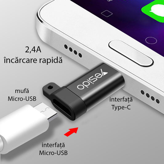 Adaptor för data och laddning microUSB - USB-C Yesido GS04, Svart