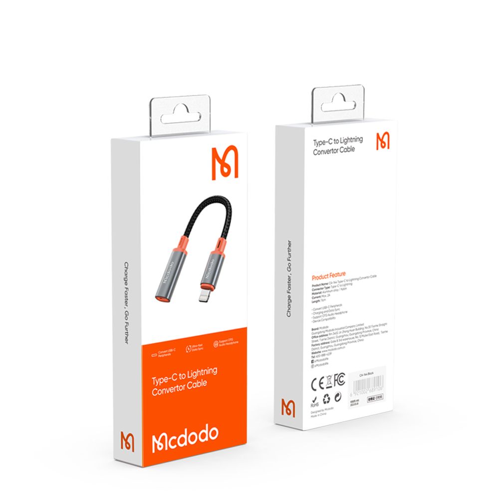 USB-C - Lightning McDodo CA-1440 Data- och Laddningsadapter, Svart