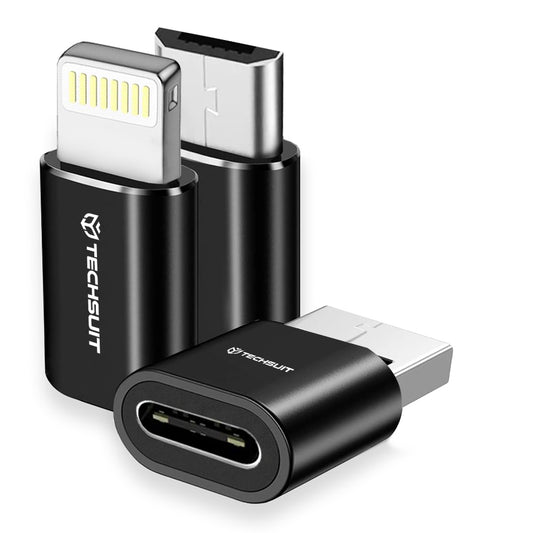 Adapter för data och laddning USB-C - Lightning / microUSB / USB-A Techsuit A19 TriFlashX 3in1, Svart