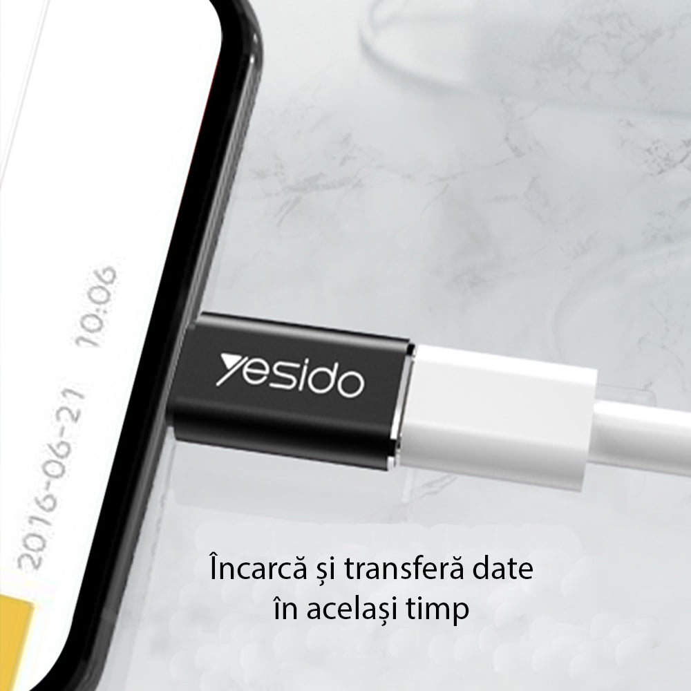 USB-C - Lightning Yesido GS03 adapter för data och laddning, Svart