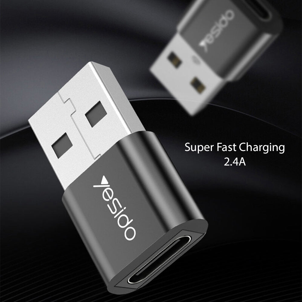 USB-C till USB-A adapter för data och laddning Yesido GS09, Svart